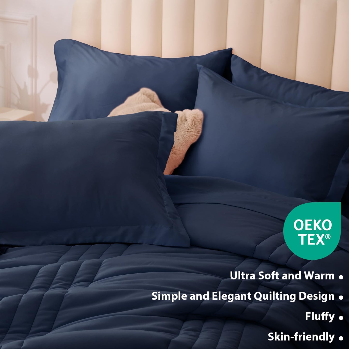 Velorose Queen Comforter Set Navy - Bed in a Bag Queen Size 7 Pieces, Soft Bedding Set for All Seasons, Premium Queen Comforter Set with Comforter, Sheets, Pillowcases & Shams