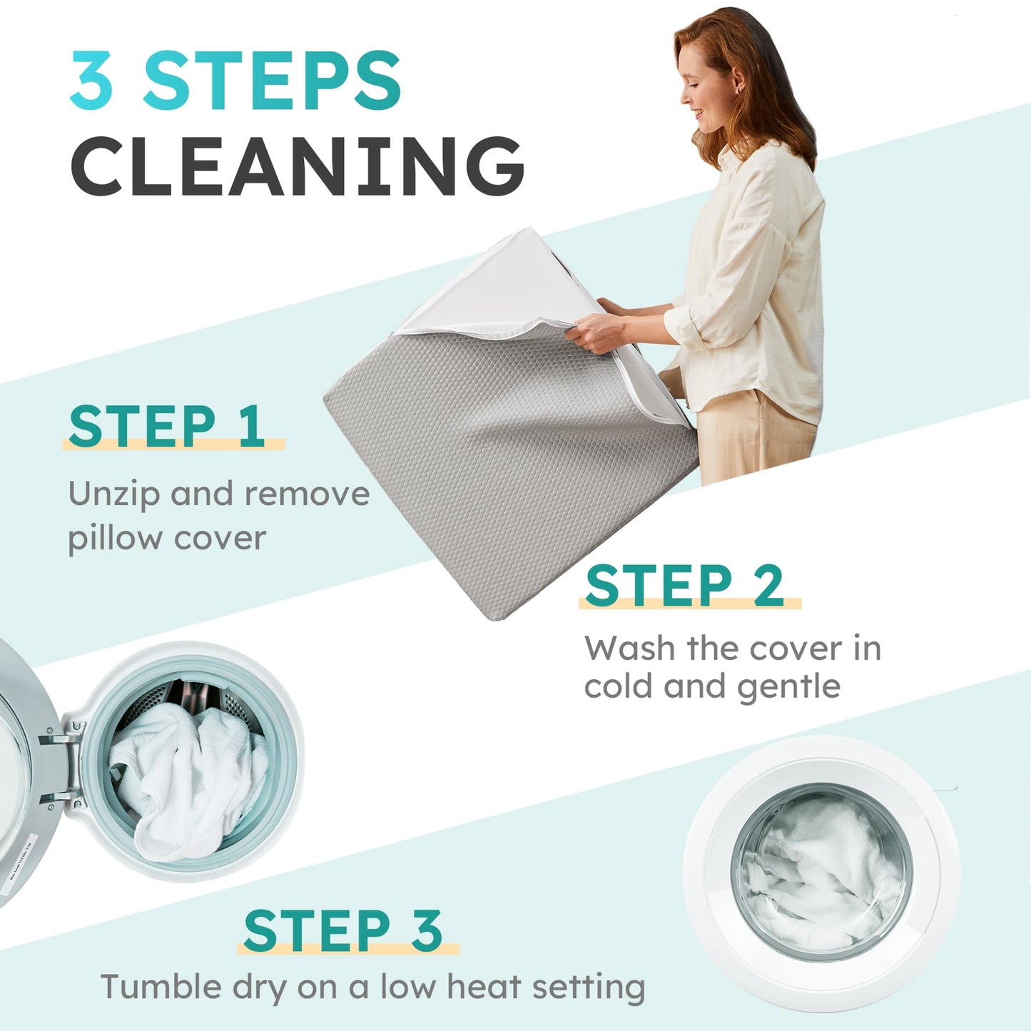 Bedluxe Wedge Pillow for Sleeping, 10 inch Elevated Support Bed Wedge Pillow, Breathable Triangle Pillow Wedge with Cooling Memory Foam Top - Removable Washable Cover, Grey