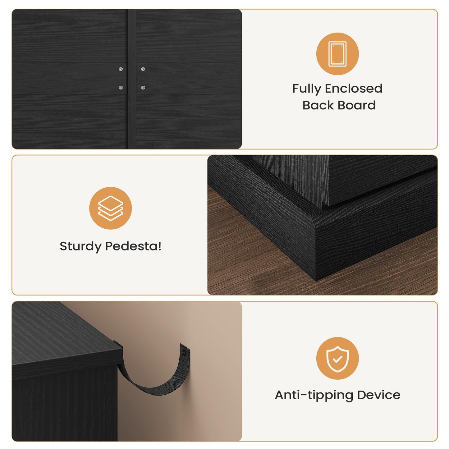 DICTAC Black Dresser for Bedroom with LED Lights with Charging Station, 6 Drawer Double Dresser with No Handle Drawers, Modern Chest of Drawers for Living Room, Entryway