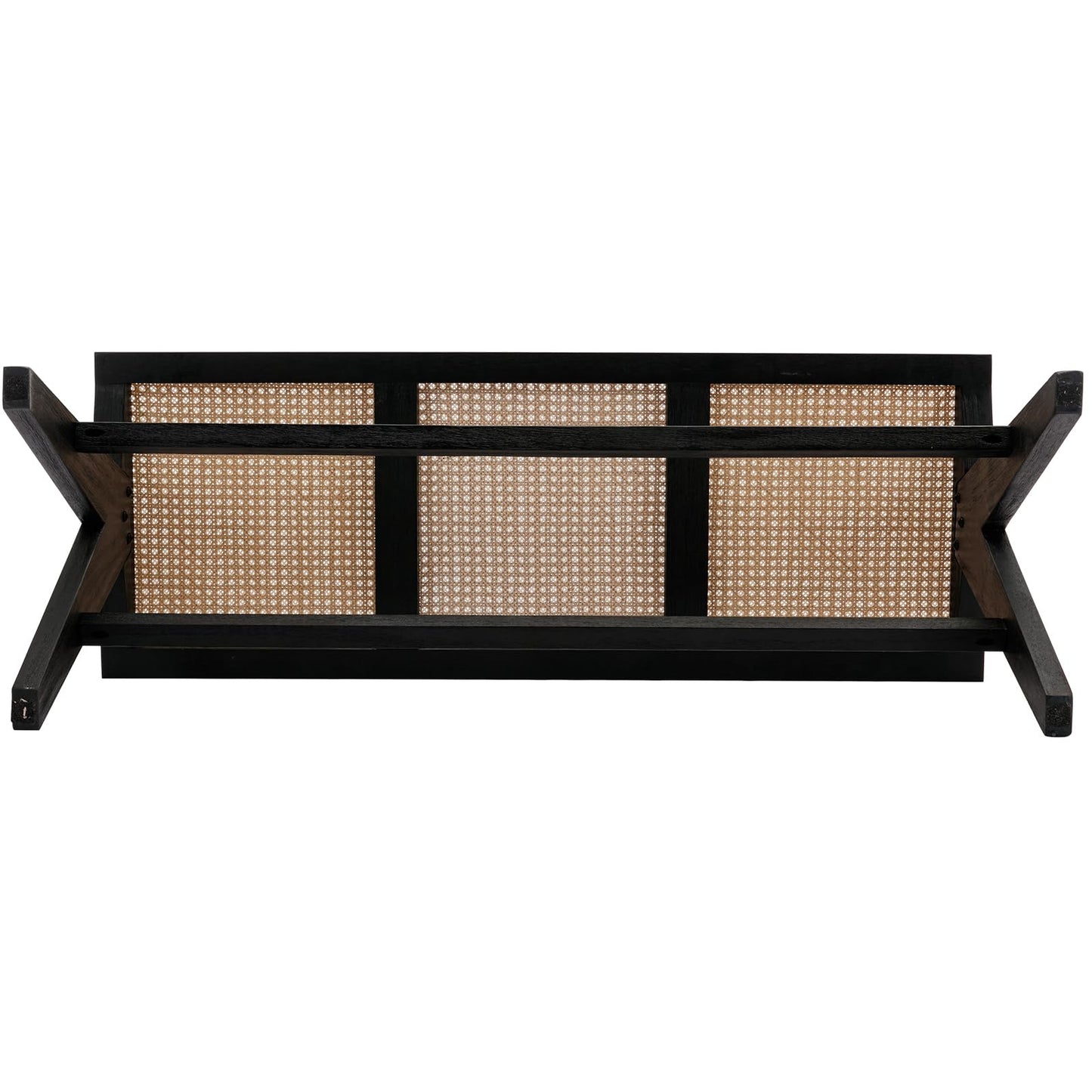 ZH4YOU 45 Inch Black Rattan Dining Bench, Farmhouse Woven Benches for Bedroom, Accent Entryway Long Seat Stool for Hallway/Dining Room/Living Room/Foyer