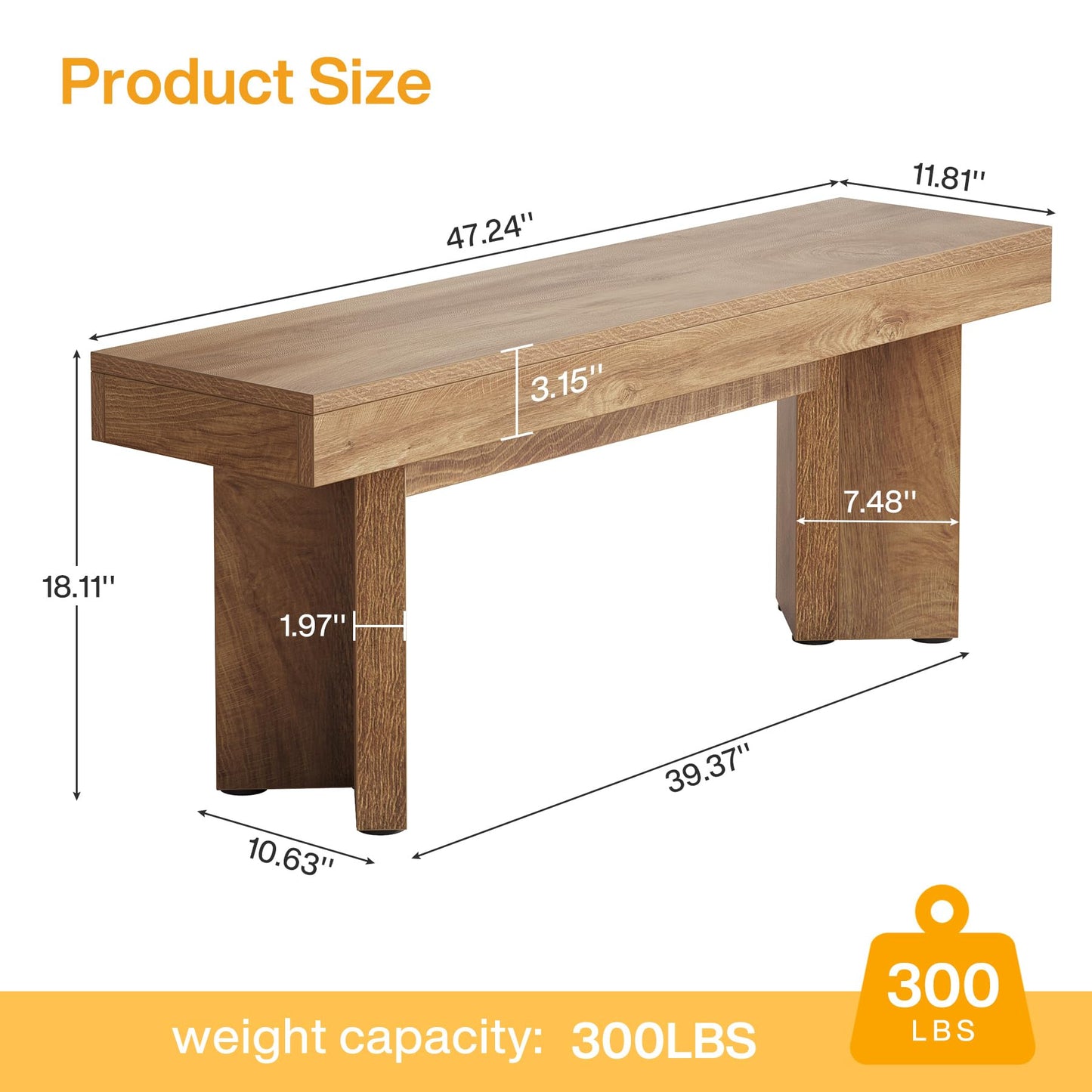 Tribesigns 47" Wooden Entryway Bench, Farmhouse Indoor End of Bed Bench, Long Table Benches Seat for Bedroom, Hallway, Foyer, End of Bed (Rustic Brown)