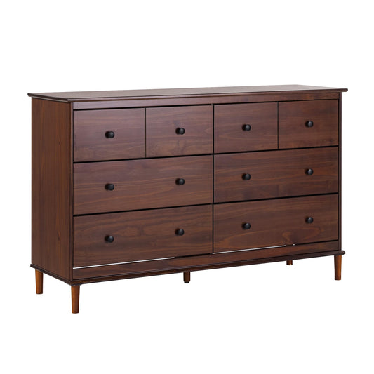 Walker Edison Modern 6-Drawer Solid Wood Dresser Bedroom Storage, 57 Inch, Walnut