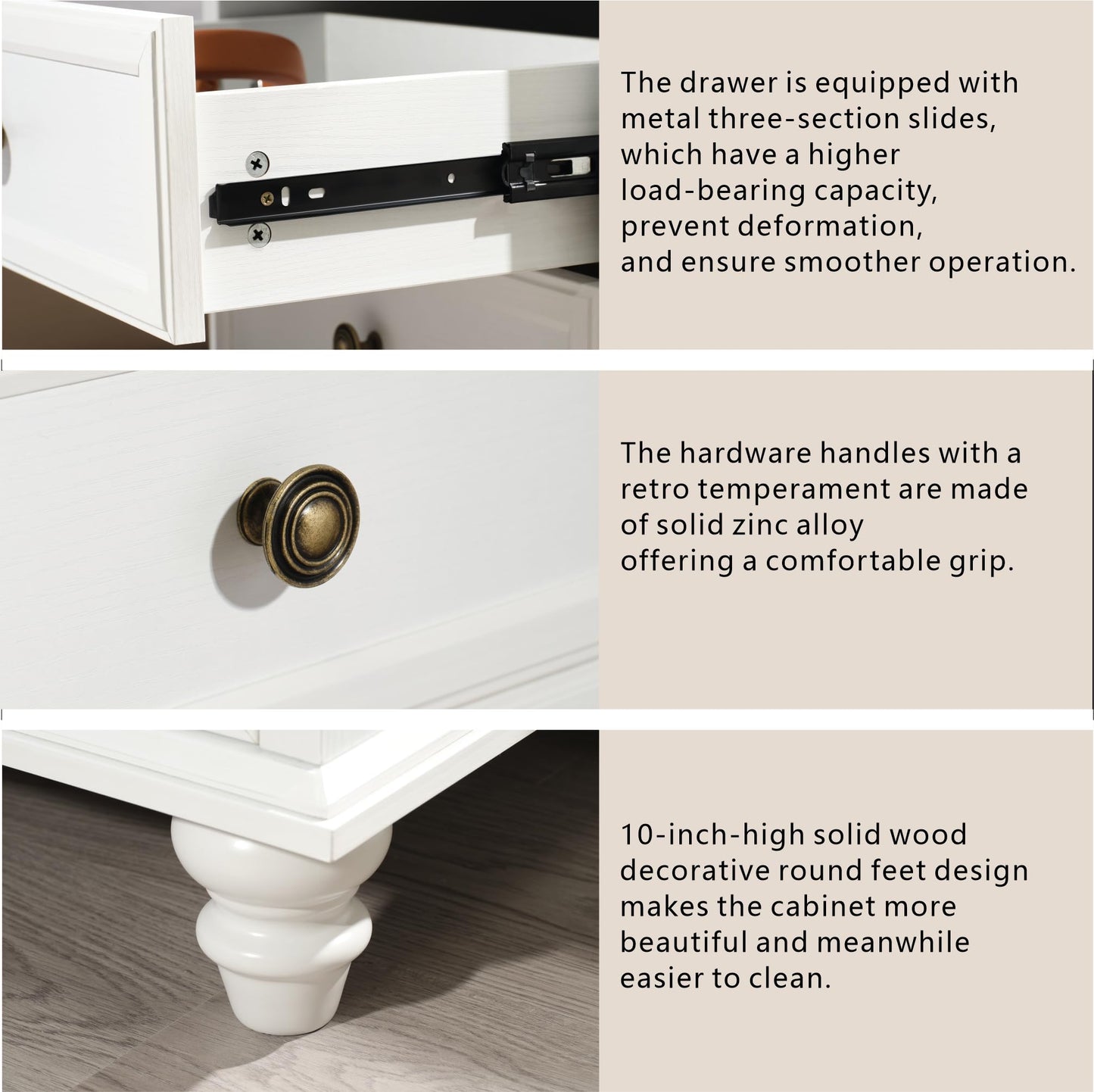 21" Farmhouse Nightstand with Charging Station,Classic American Style Bedside Table with 2 Drawers Storage,Pull-Out Tray,3-color LED lighting,End Table for Bedroom or Living Room,Bedside Cabinet,White