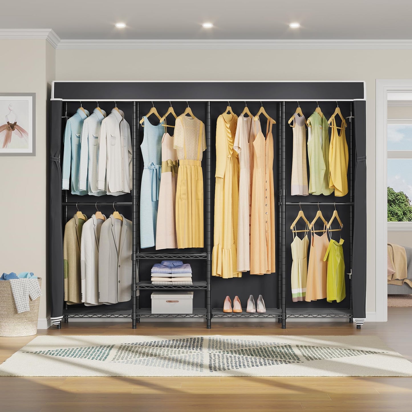 VIPEK V40C Covered Clothes Rack Heavy Duty Clothing Rack with Cover, Custom Freestanding Closet Portable Wardrobe Closet for Bedroom, Large Black Coset Rack with Black Oxford Fabric Cover