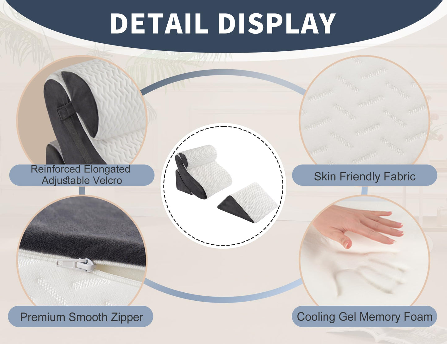 4PCS Orthopedic Bed Wedge Pillow Set for Sleeping, Post Surgery Foam Support Pillows for Back, Neck and Leg Pain Relief, Adjustable Triangle Pillow – Acid Reflux, GERD & Snoring Recovery, White Grey