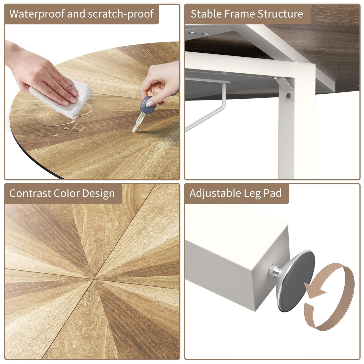 VFK 47'' Round Dining Table Set for 4-6, Farmhouse Kitchen Table with 4 Chairs & Storage Rack, Rustic Wood Dining Set with Sturdy Metal Base for Dining Room & Living Room