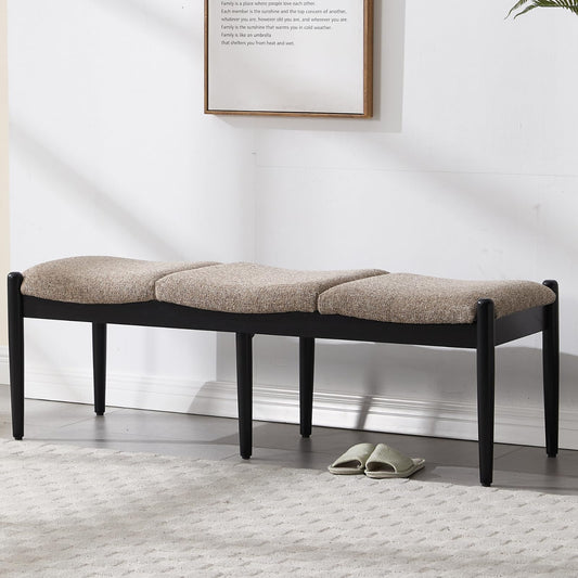 Ya-Home Modern Entryway Bench, Linen Upholstered Bedroom Bench End of Bed Bench, Window Bench with Padded Seat Black Wood Legs for Living Room/Dining Room, 54 Inches Long, Khaki