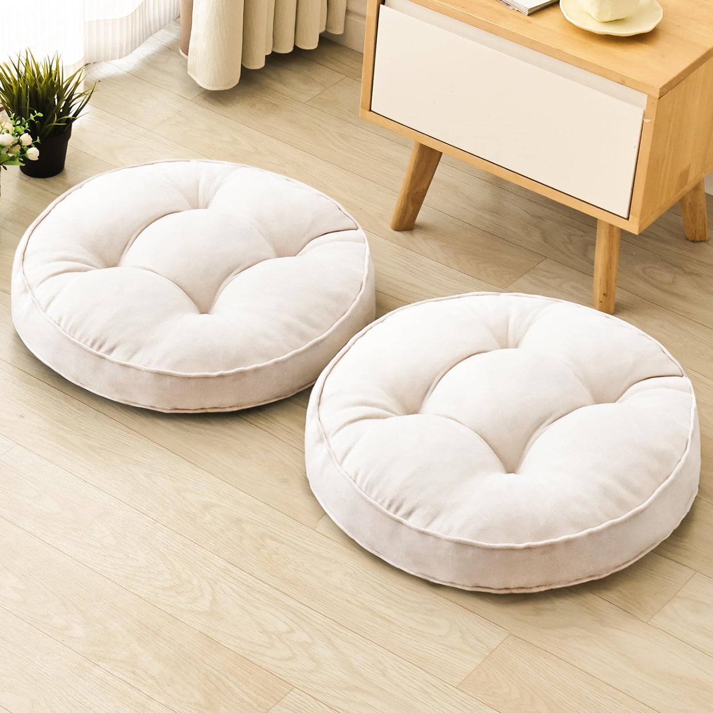1 MIDDLE ONE Floor Pillow Set of 2, Memory Foam Floor Cushions for Adults, Large Round Meditation Pillow for Sitting, 22 x 22 Inches (Round | Beige)