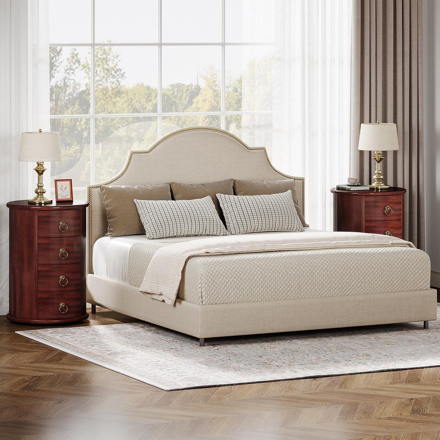 Tribesigns Solid Wood Nightstand, Round Night Stand with 4 Drawers, Rustic Bedside Table Tall Nightstand for Bedroom, Living Room, No Assembly Required (1)