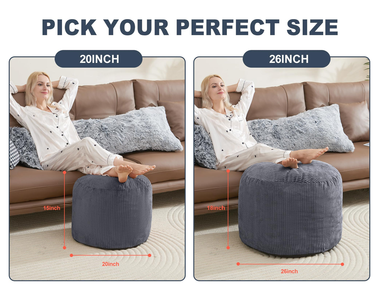 WSOFRLAC Pouf Ottoman Foot Stools Ottoman with Foam Small Corduroy Ottomans for Living Room Ottomans Pouf 20x15 Floor Poufs Foot Rest for Office Chair Dark Grey Foot Stool Small