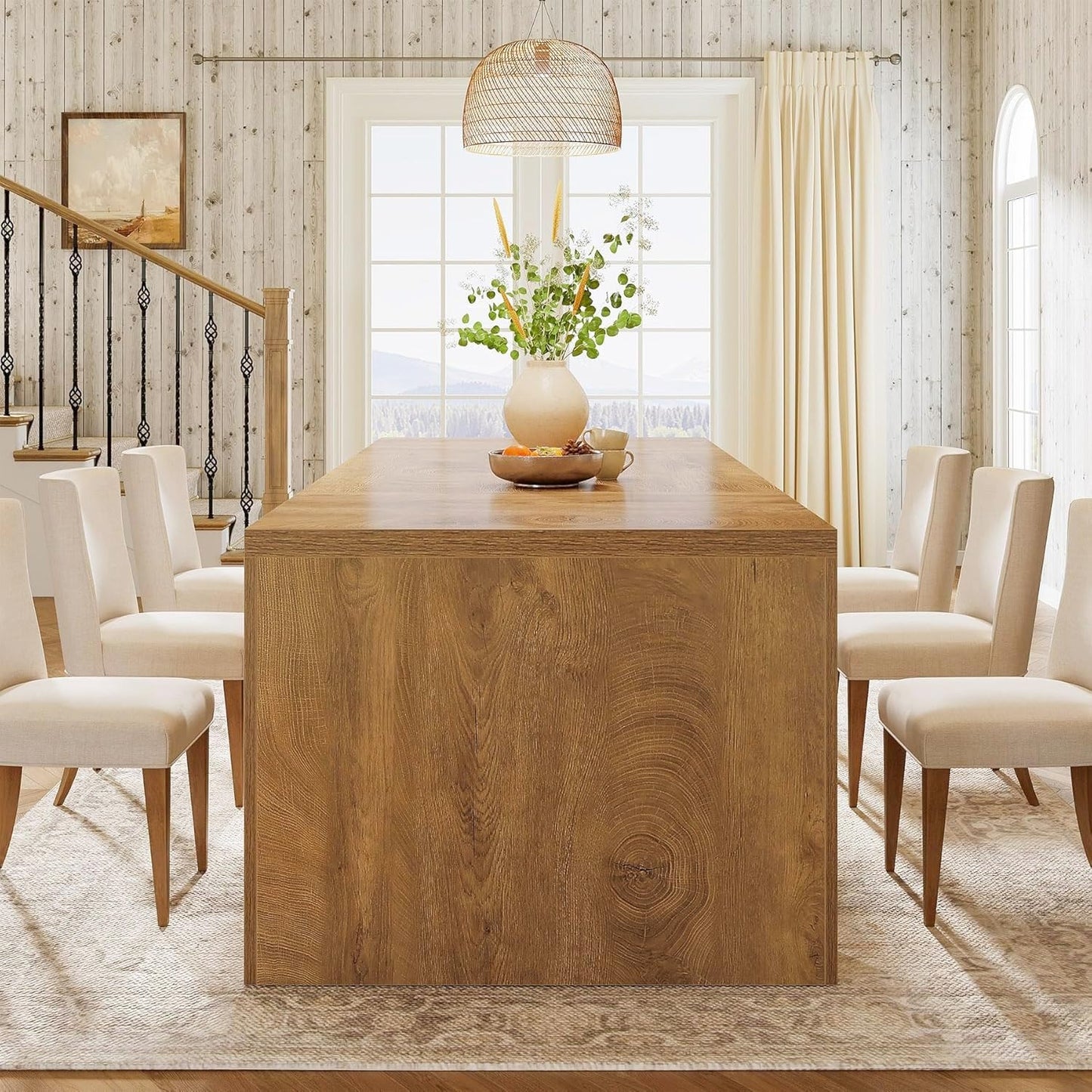 Tribesigns 70.9-Inch Rectangular Dining Table for 6-8, Farmhouse Wooden Kitchen Table, Large Dining Room Furniture with Sturdy Frame for Kitchen, Dining Room, Living Room, Brown