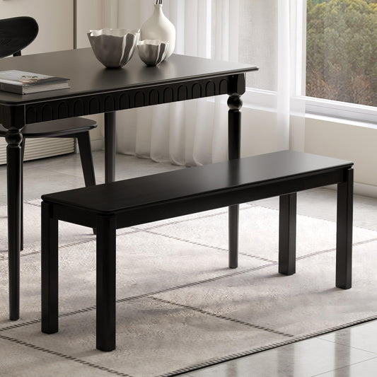 Wayshome 47.2'' 100% Solid Wood Dining Bench, Oak Wood Long Bench for Dining Table, End of Bed, Entryway, Hallway, Sofa Back, Suqare Bench for Dining Room Kitchen Bedroom Living Room, Black