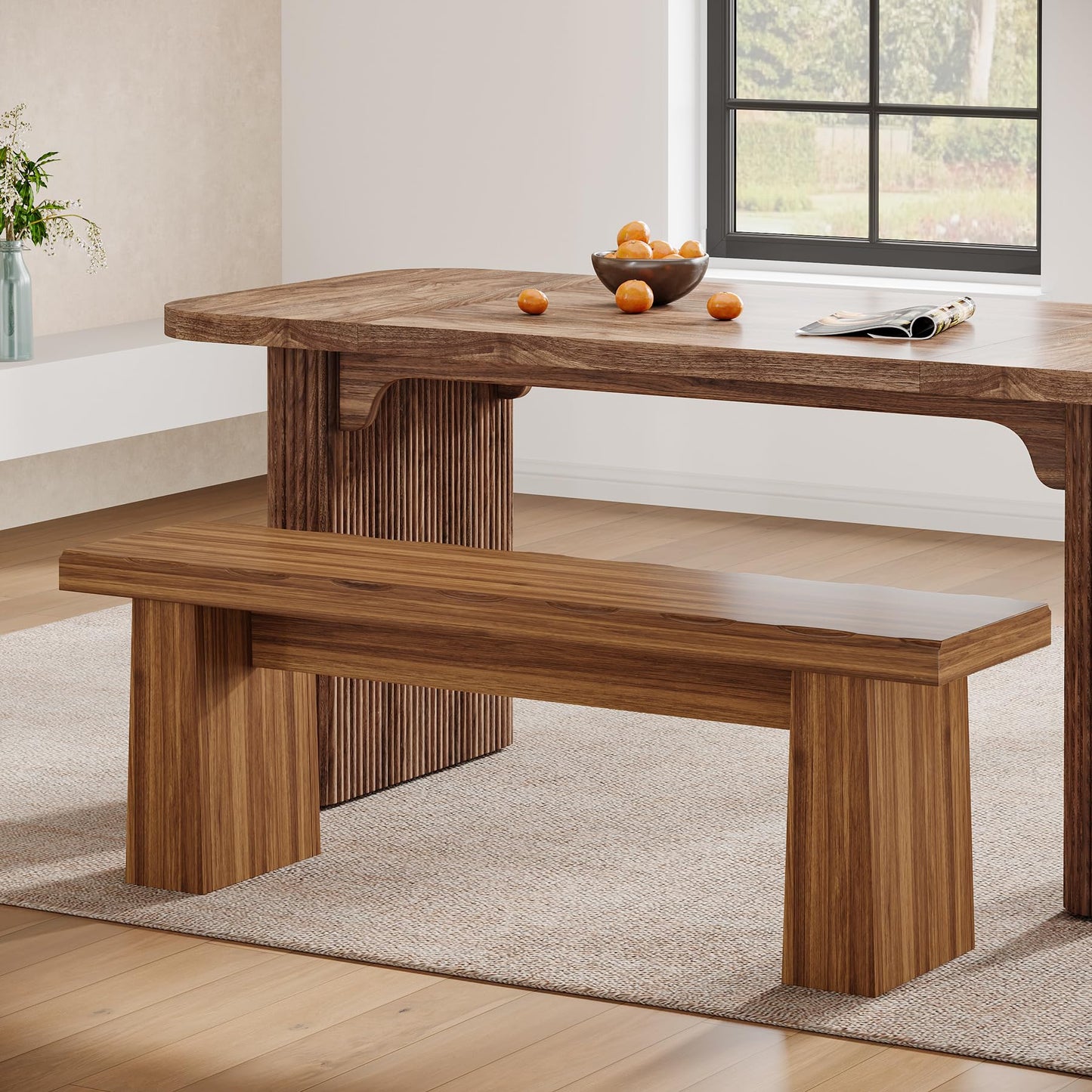 Tribesigns Wooden Dining Table Bench, 47-Inch Long Kitchen Bench with Sturdy Frame for Dining Room, Entryway, Living Room, Hallway, Easy Assembly (Brown)