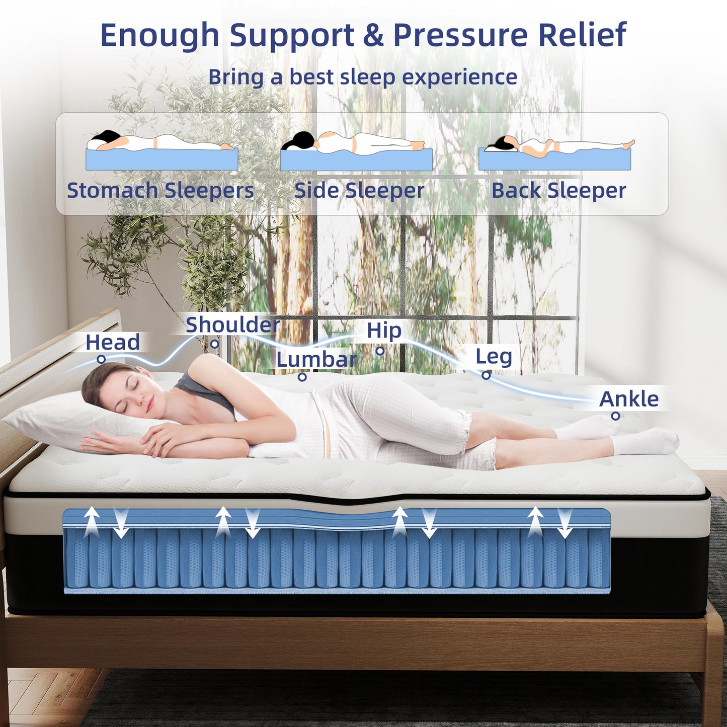 VERHOPE Queen Mattress, 12 Inch Queen Hybrid Mattress in a Box with Memory Foam, Medium Firm, Euro Top, Reinforced Edge Support, Pressure Relief & Motion Isolation, CertiPUR-US Certified