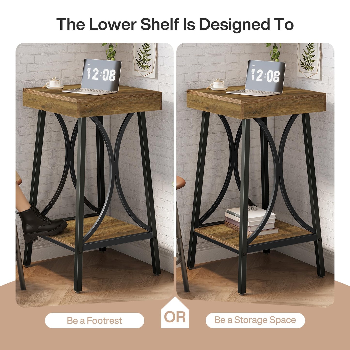 Tribesigns Small Bar Table, Industrial 2-Tier High Top & Counter Height Kitchen Table with Metal Frame for Dining Room, Home Bar, Bistro, Cafe