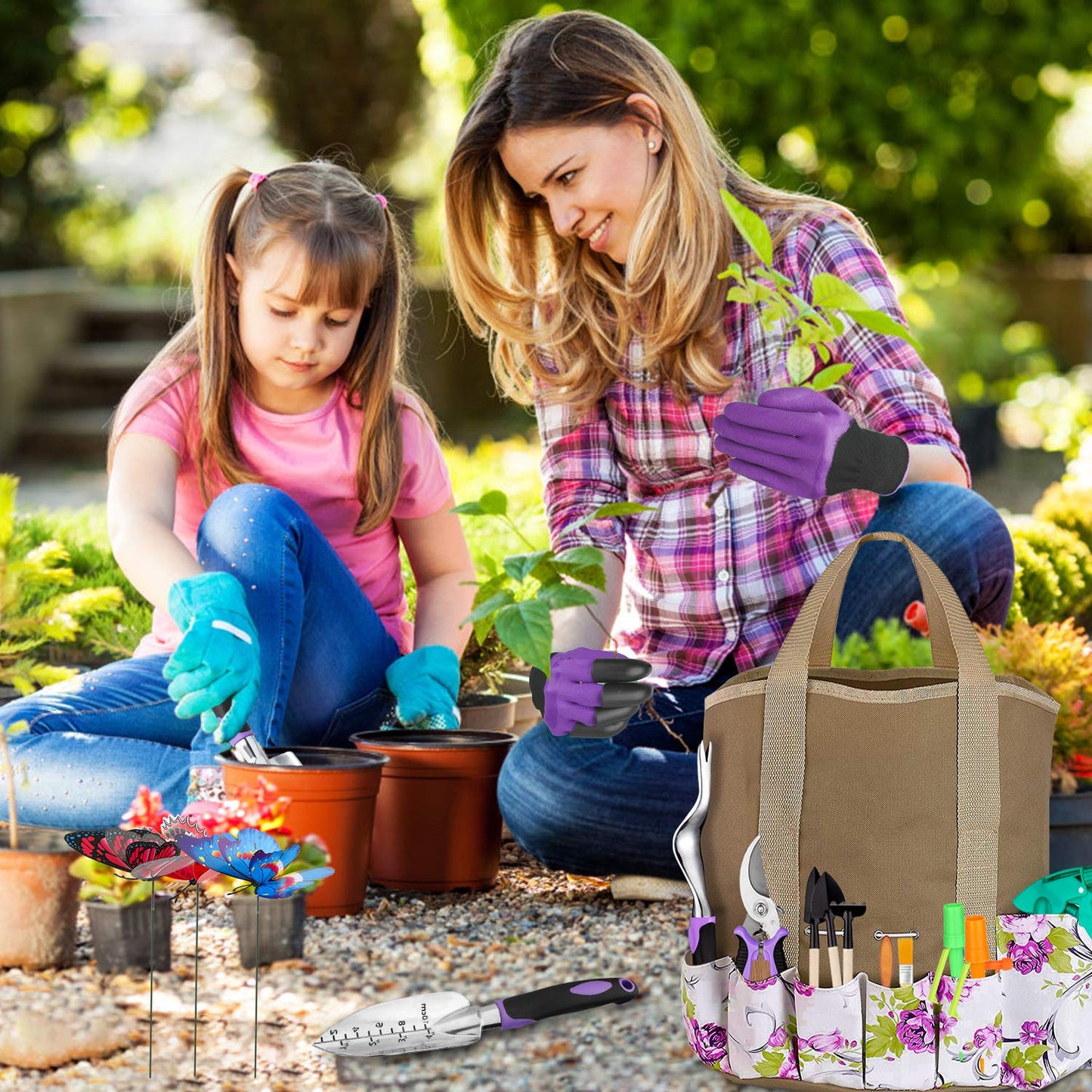 Tudoccy Garden Tools Set 83 Piece, Succulent Tools Set Included, Heavy Duty Aluminum Gardening Tools for Gardening, Non-Slip Ergonomic Handle, Durable Storage Tote Bag, Gifts for Men Women