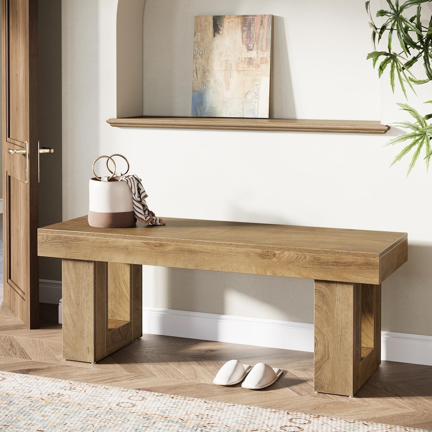 Tribesigns Wooden Entryway Bench, 47" Farmhouse Indoor Dining Table Bench with Sturdy Frame for Bedroom, Dining Room, Hallway, Easy Assembly