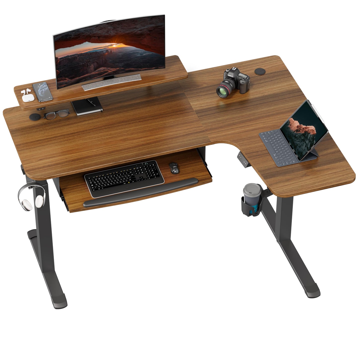 EUREKA ERGONOMIC Standing Desk Electric Adjustable Height (61"x43") Computer Desk with Keyboard Tray Sit Stand Desk L Shaped Desk for Work/Home Office,Dual Motor,Memory Presets,2 USB/RGB,Walnut/Right