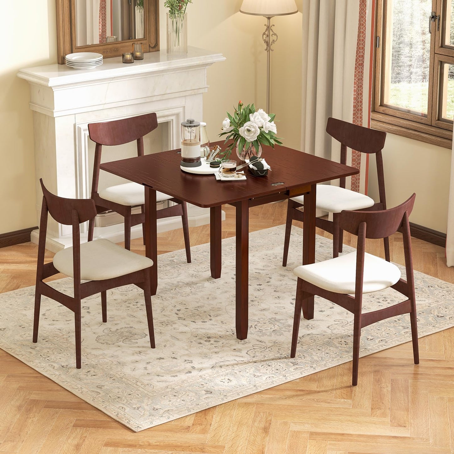 Tangkula 40" Foldable Dining Table, Kitchen Table w/Solid Rubber Wood Legs, Dual Drop Leaf Design, Farmhouse Diner Table for 2-4 People, Dining Room, Living Room, Restaurant (Rectangle)