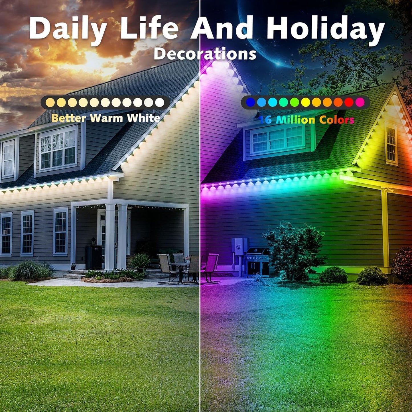200FT Permanent Outdoor RGB Lights,Waterproof Smart LED Eaves Lights with App/Remote Control,for Christmas and All Holiday Decor,Daily and Accent Lighting,House Roof and Garden Lighting