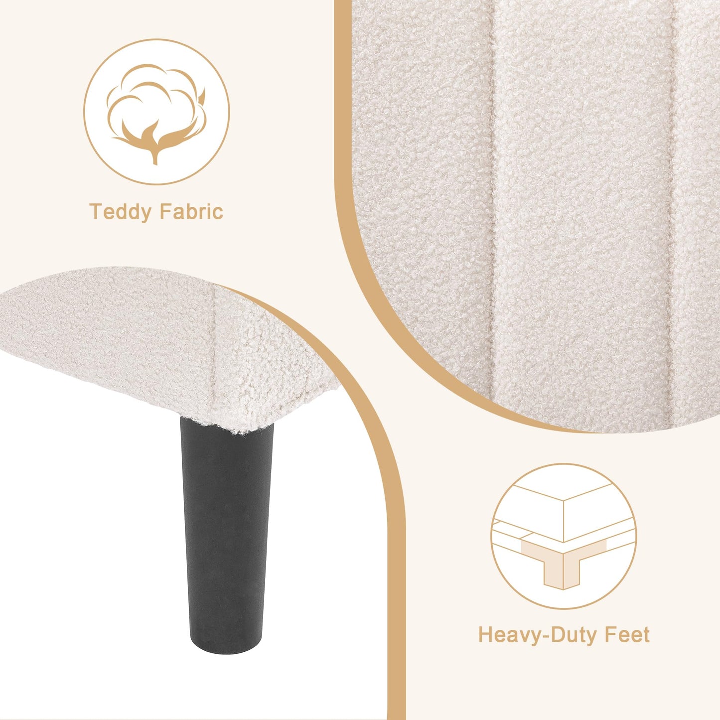 VECELO Twin Bed Frame Upholstered Platform Bed Frame with Height Adjustable Teddy Fabric Headboard, Strong Wood Slats Supports 7.9'' Under Bed Space Noise Free No Box Spring Needed, Cream