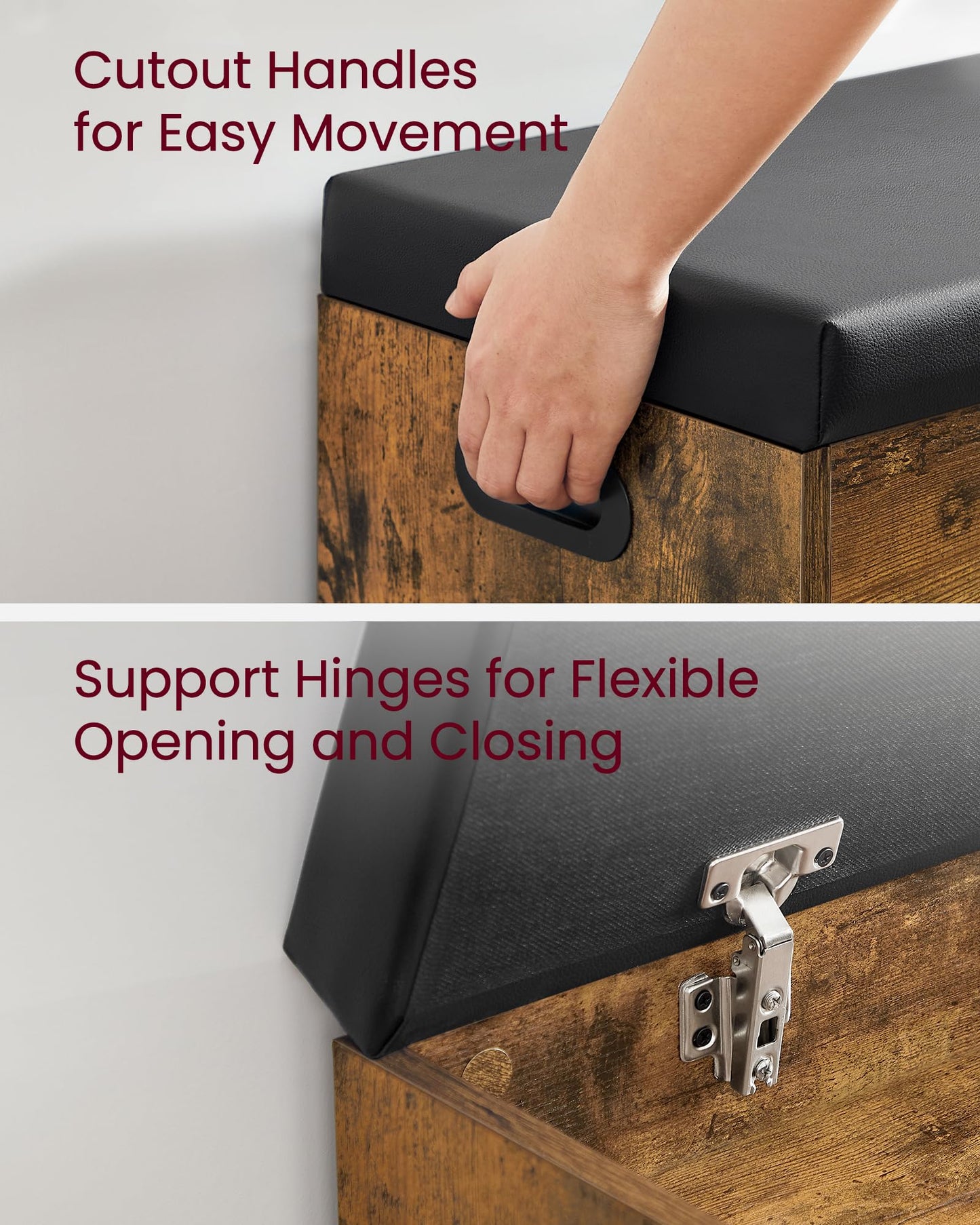 VASAGLE CUSTOS Collection - Storage Bench with Cushion, Shoe Bench, Padded Seat, Hidden Storage, Entryway, Hold up to 300 lb, 11.8 x 31.5 x 17.3 Inches, Rustic Brown and Ink Black ULHS30BX