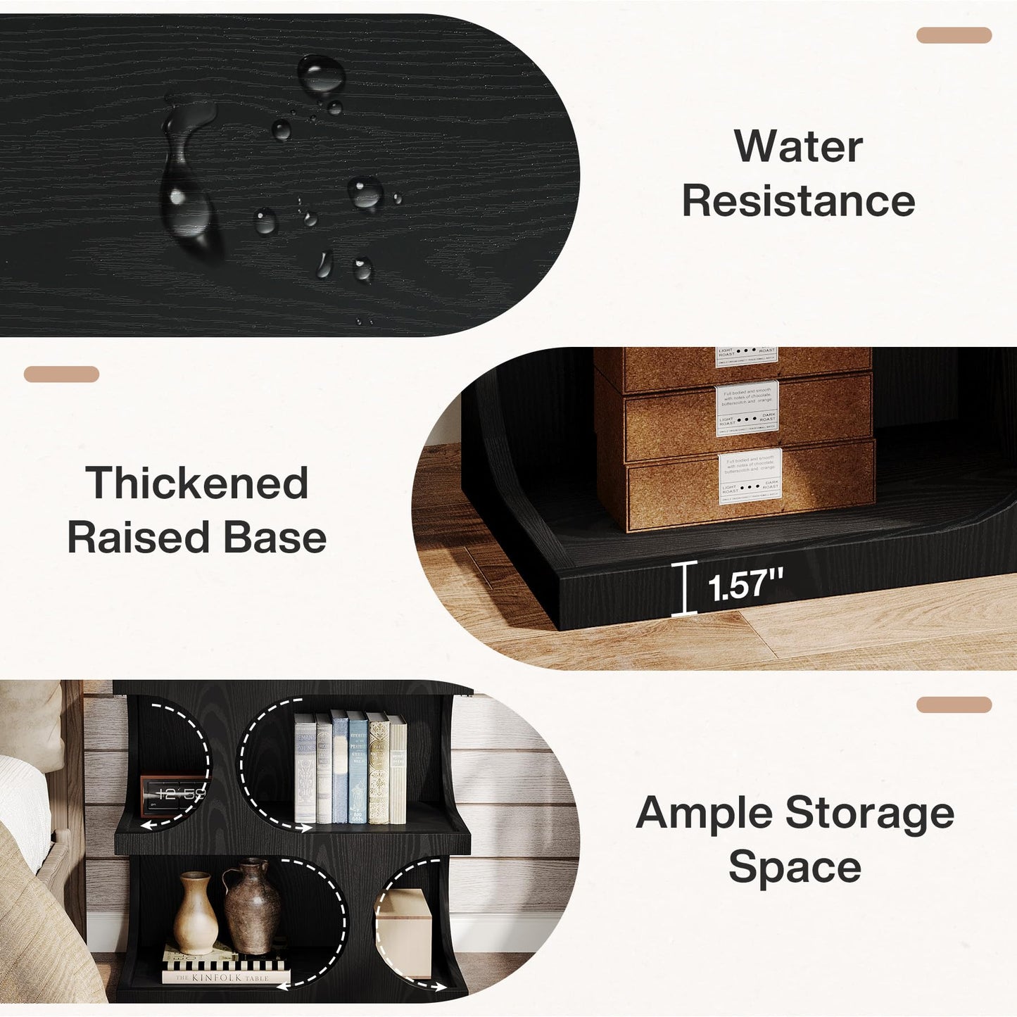 Tribesigns Black End Table for Living Room, Modern S-Shape Side Tables with 2-Tier Storage Shelf, Retro Bedside Nightstands for Bedroom, Easy Assembly