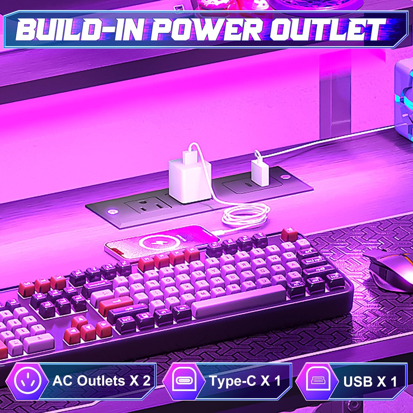 X-cosrack 33.5" Small Gaming Desk with LED Lights & Power Outlets, Compact Computer Desk with Monitor Stand & CPU Stand, Gamer Table with Storage Drawer, Side Hooks for Home Office, Bedroom, Black