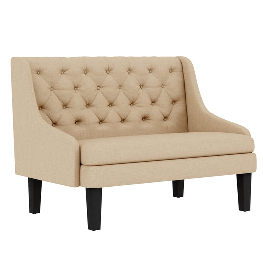 Yongqiang Settee Bench with Back for Dining Room Living Room Entryway Modern Upholstered Banquette Button Tufted Loveseat Sofa Mini Couch with Wood Legs Khaki