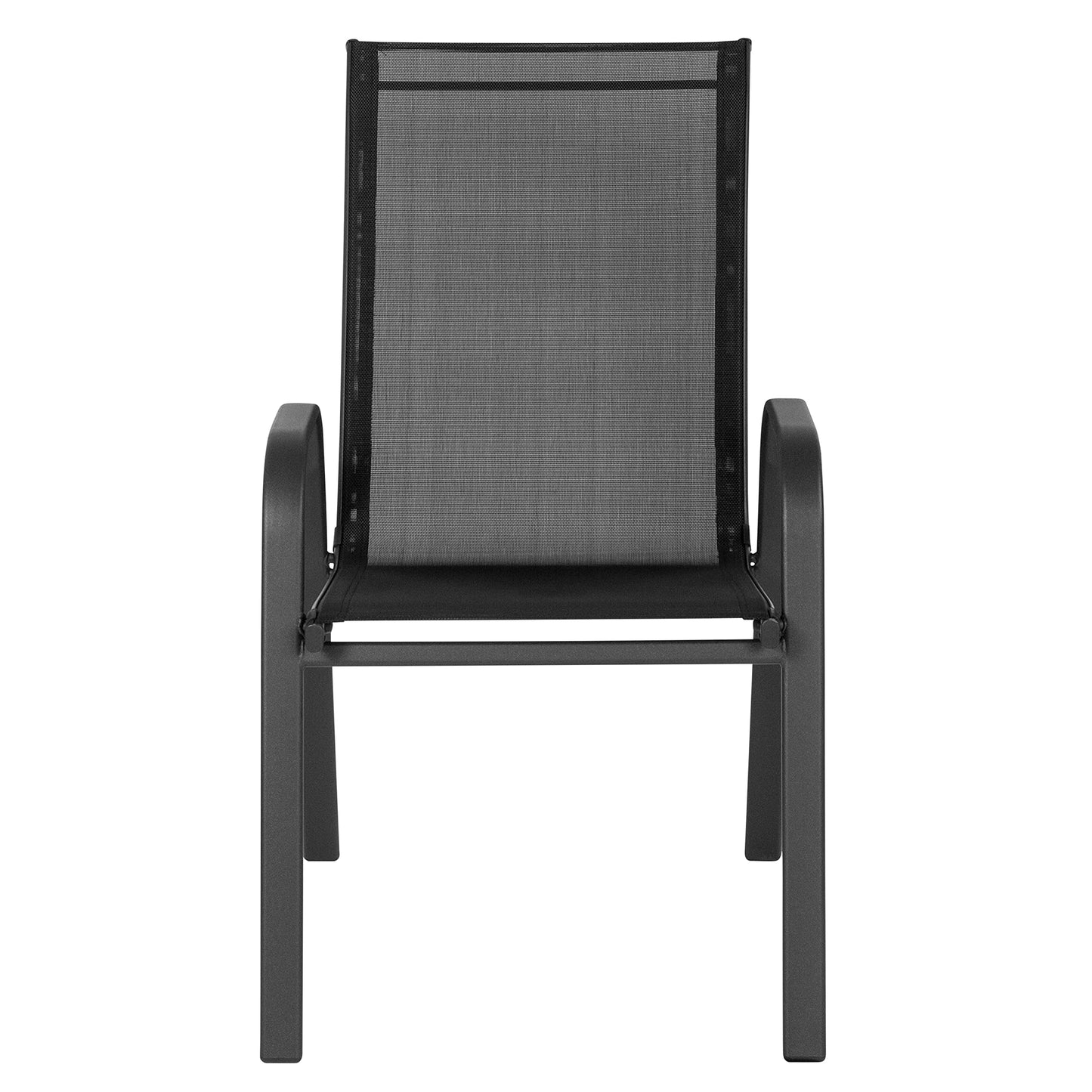 EMMA + OLIVER 5 Pack Black Outdoor Stack Chair with Flex Comfort Material and Metal Frame