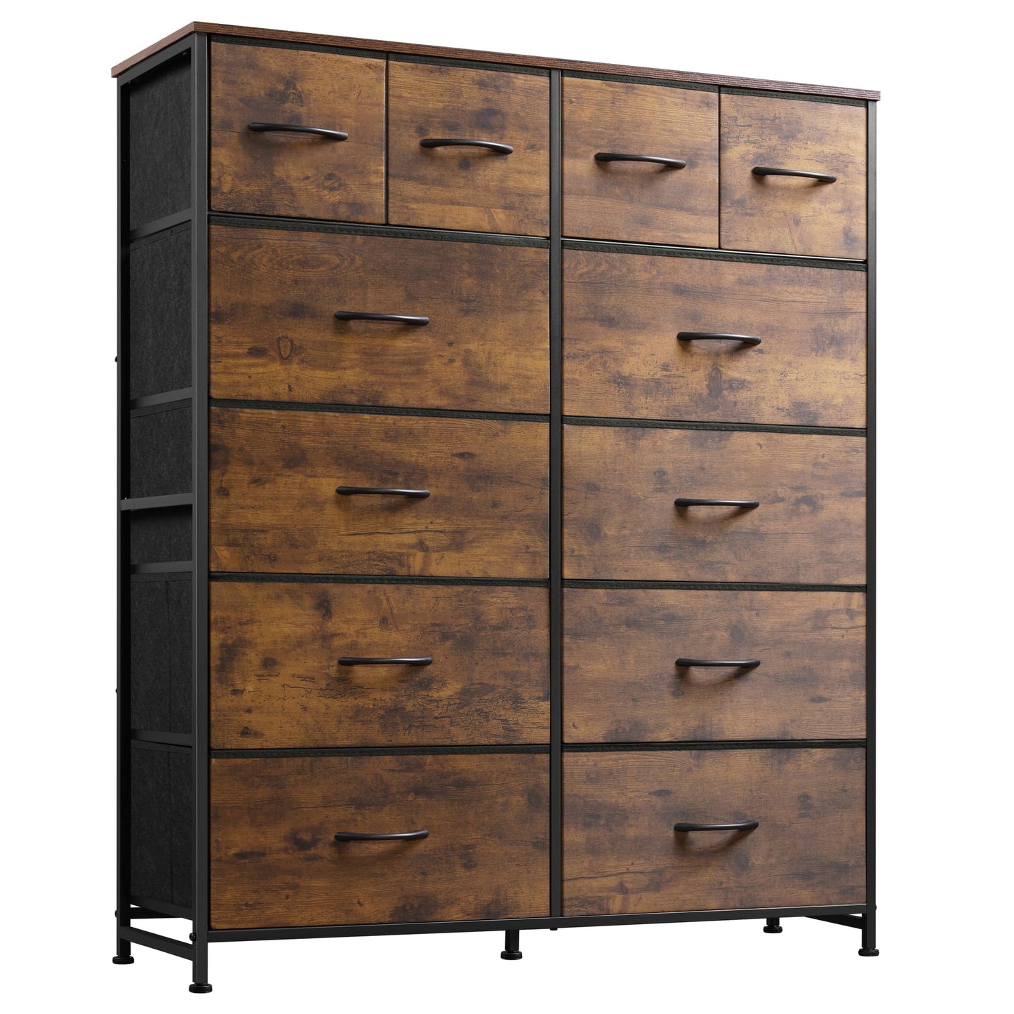 WLIVE Tall Dresser for Bedroom with 12 Drawers, Chests of Drawers, Fabric Dresser for Bedroom, Closet, Fabric Storage Dressers with Drawers, Steel Frame, Rustic Brown Wood Grain Print