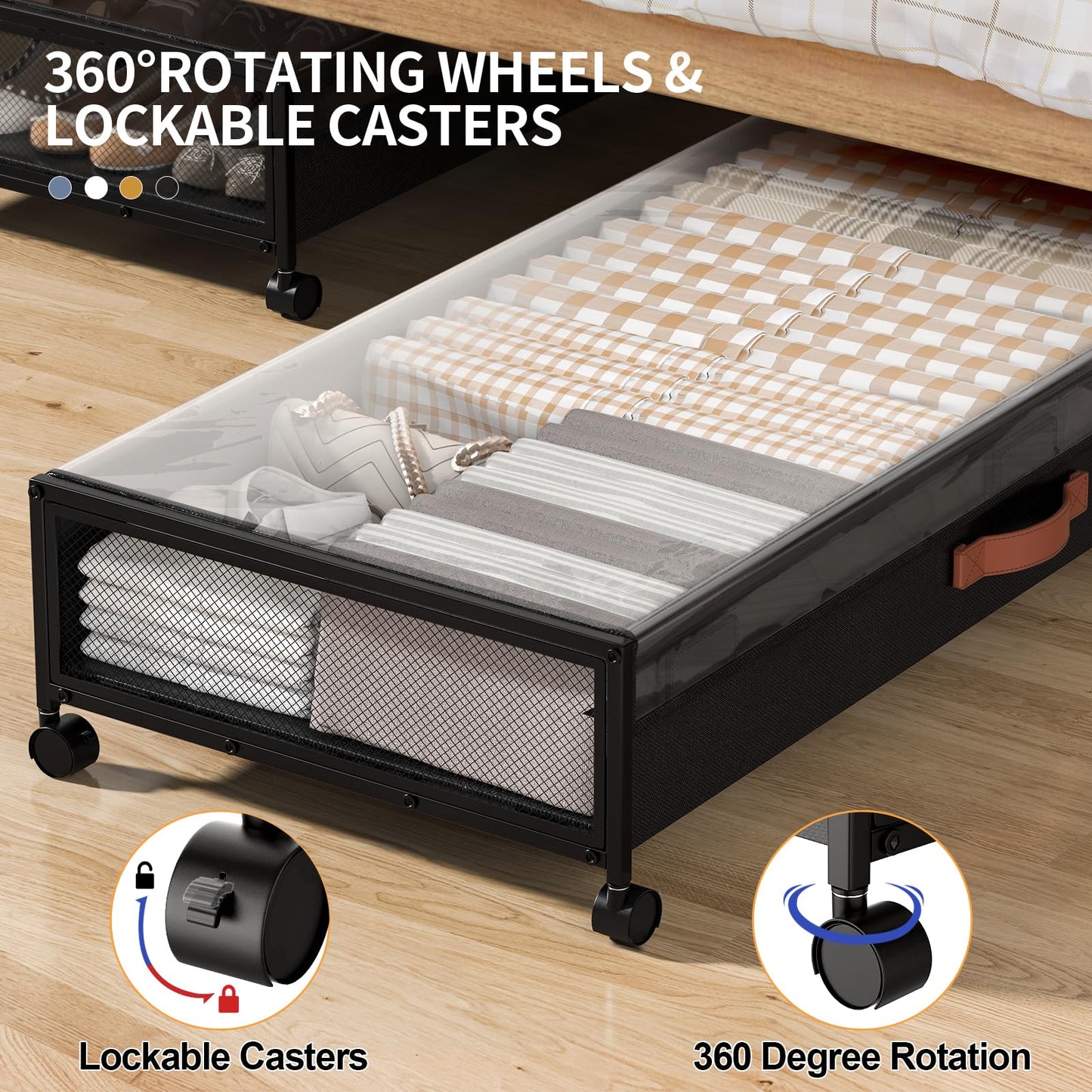 Under Bed Storage with Wheels, XXXL Larger Under Bed Storage Containers with Clear Lids, 36'' Lengthen Under Bed Shoe Organizer, Rolling for Shoes Clothes(Black 2 Pack, XXXL(36"x16.6"x7.48"))