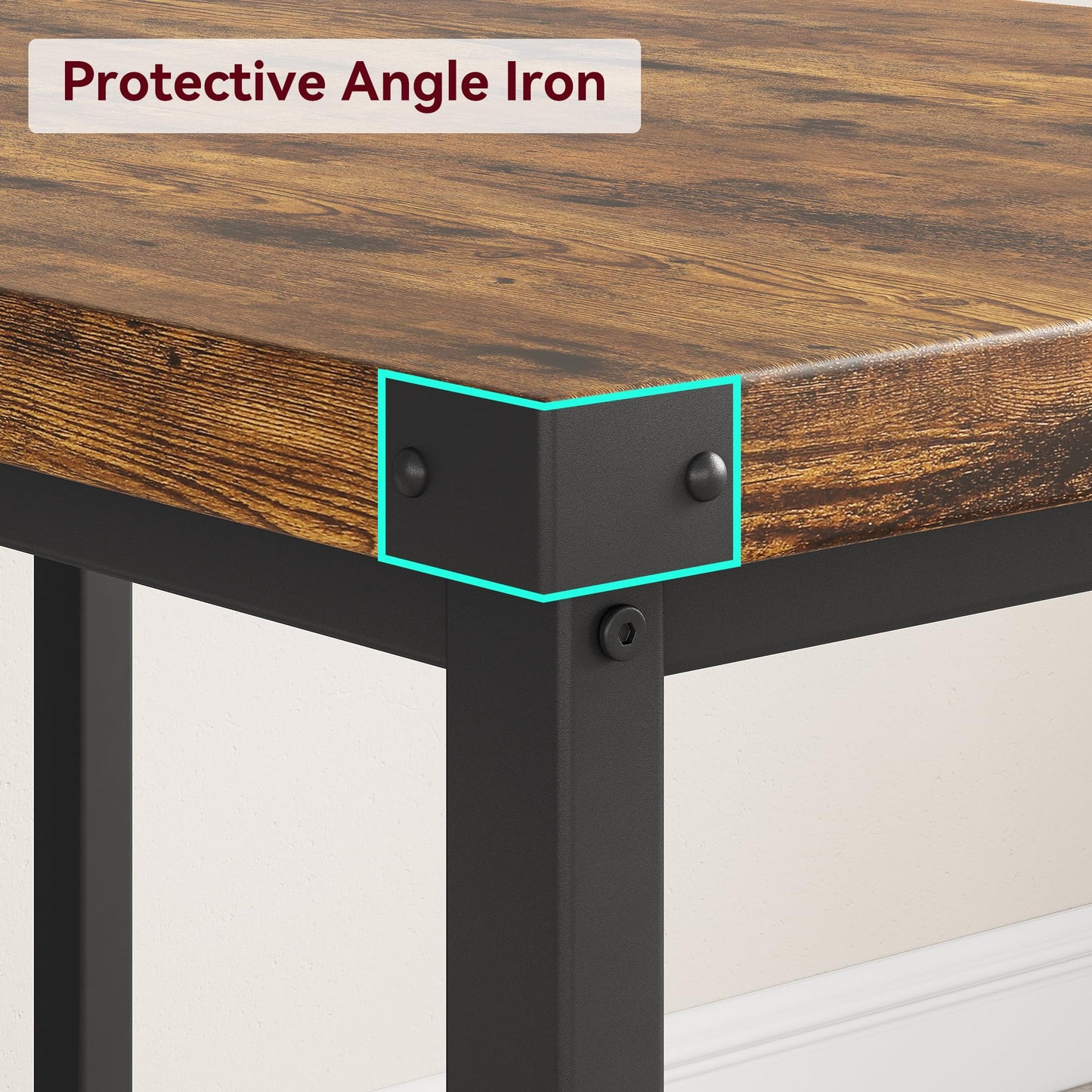 GarveeHome Dining Table Set for 4, Kitchen Table with 2 Metal Wood Benches, Rectangular Room Dining Table Set, 3 Piece Bench Table Set for Small Space, Apartment, Studio, Rustic Brown