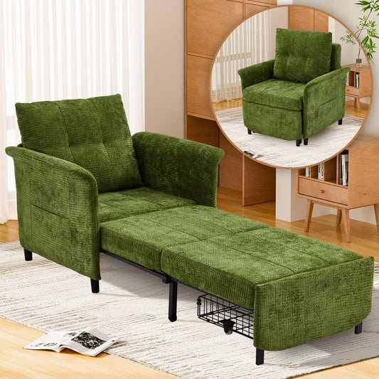 ZZWHOM Convertible Sleeper Chair 79" Long Chair Bed w/Adjustable Backrest 4-in-1 Pull Out Lounge Chair 500 LBS Load Bearing Single Sofa Bed with Pillow for Living Room & Small Space