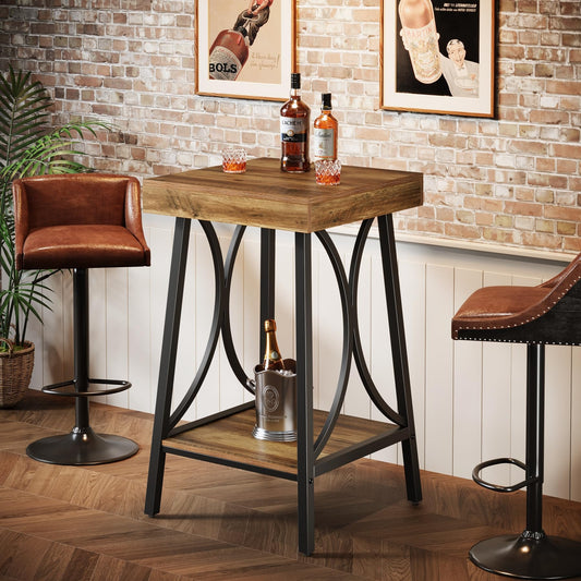 Tribesigns Small Bar Table, Industrial 2-Tier High Top & Counter Height Kitchen Table with Metal Frame for Dining Room, Home Bar, Bistro, Cafe