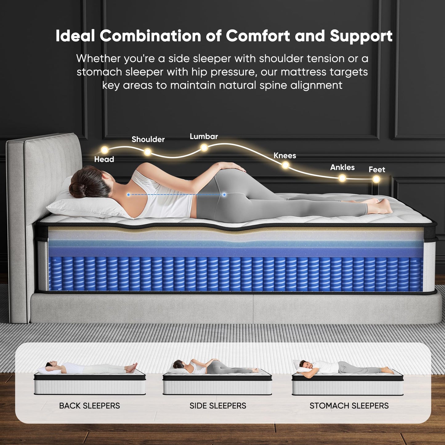 12 Inch King Size Mattress - 2025 Upgraded Hybrid Cooling Gel Memory Foam & Pocket Coils, Medium Firm Mattress in a Box for Back Neck Pain Relief, Motion Isolation, Edge Support, CertiPUR-US Certified