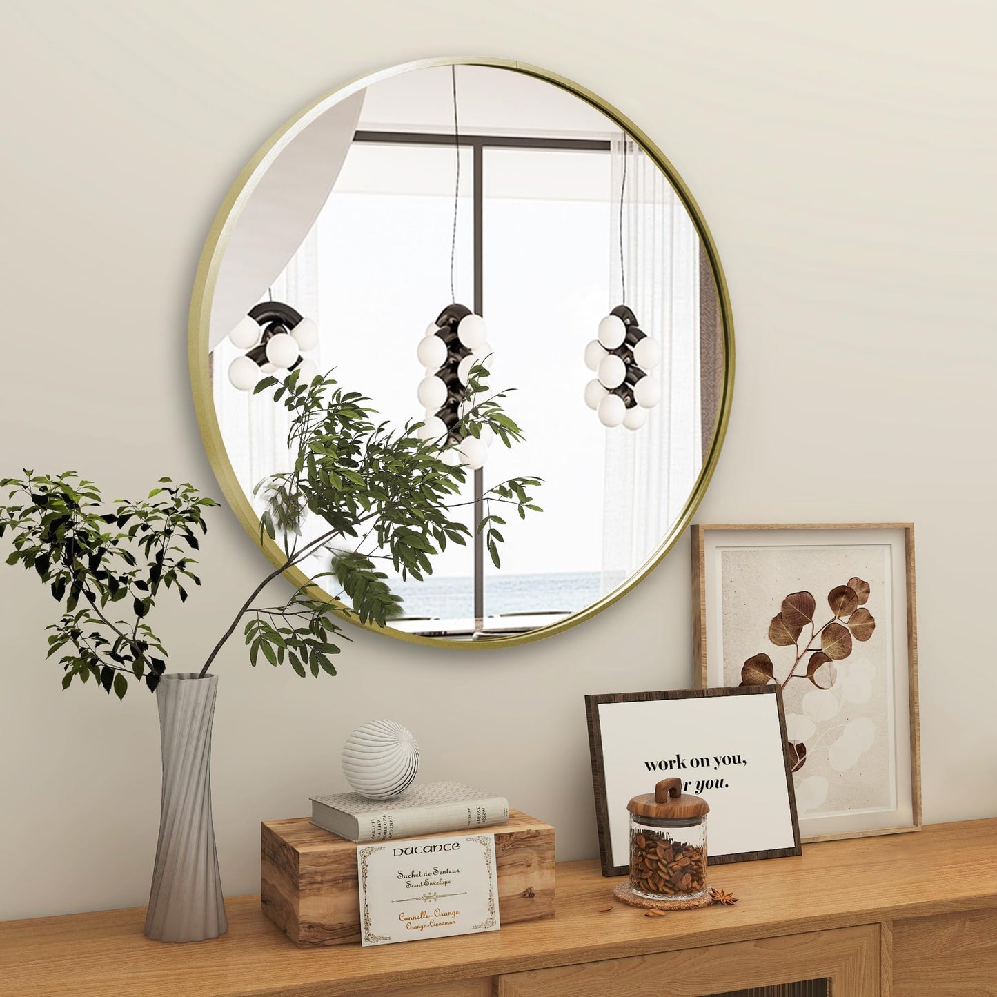 Umzodo Gold Round Mirror 30 inch, Matte Gold Bathroom Mirror for Vanity, Brushed Metal Framed Circular Wall Mirror for Living Room, Hallway, Entryway