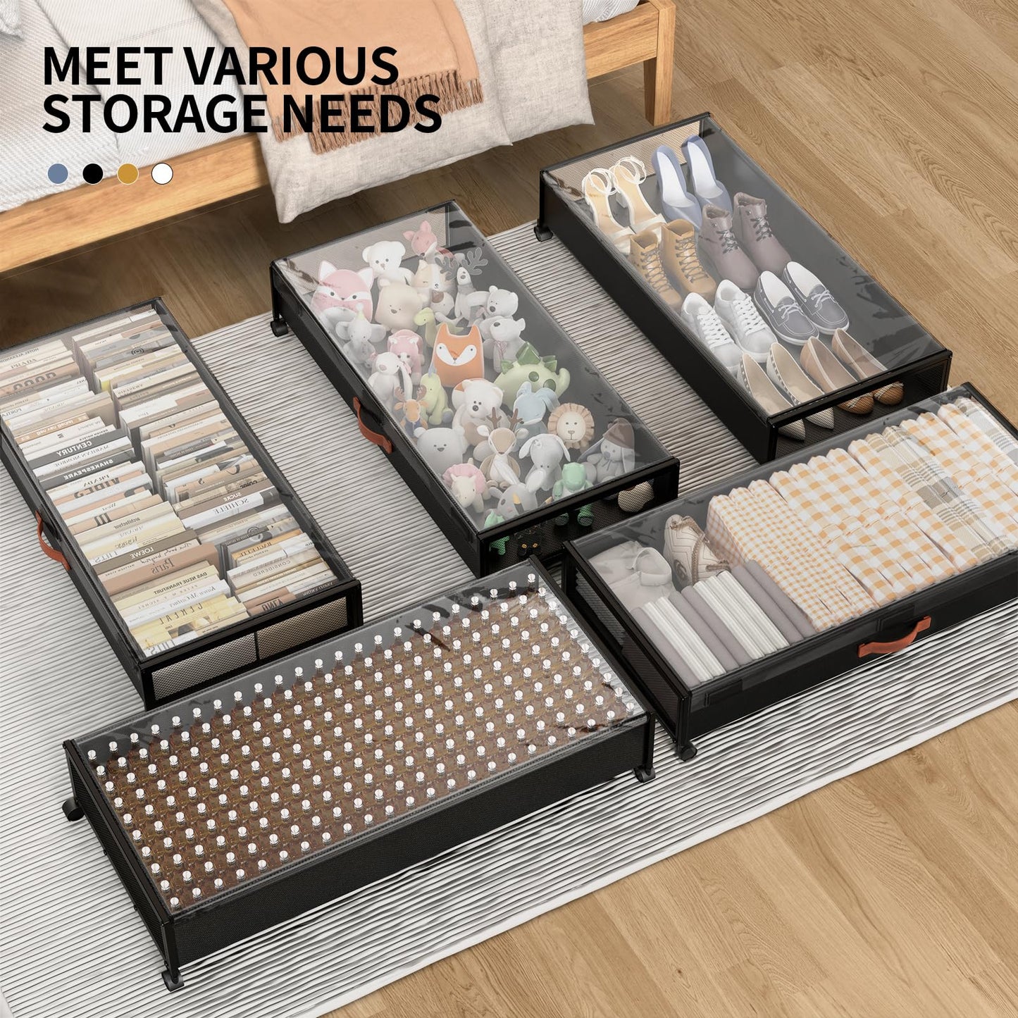 Under Bed Storage with Wheels, XXXL Larger Under Bed Storage Containers with Clear Lids, 36'' Lengthen Under Bed Shoe Organizer, Rolling for Shoes Clothes(Black 2 Pack, XXXL(36"x16.6"x7.48"))