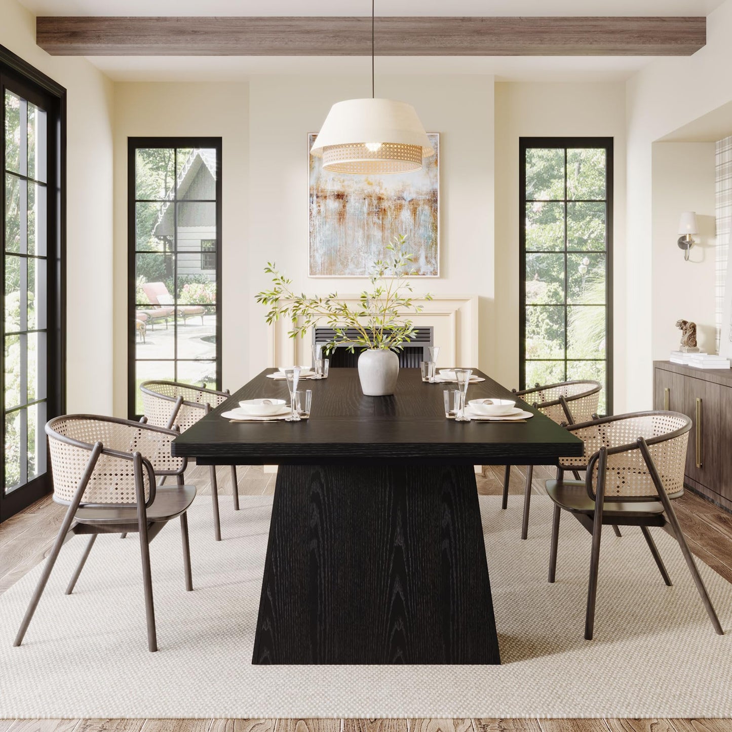 Tribesigns Dining Table for 6, Farmhouse Wood Dinner Rectangular Table Kitchen Table with Double Pedestal, 63" L x 31.5" W x 30" H, Black