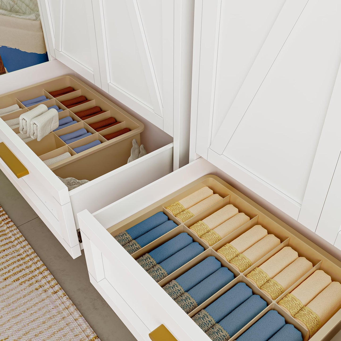 Washsemba 71'' Farmhouse Metal Wardrobe Cabinet with Hanging Rod, 2 Barn Door Wardrobe Closet with Adjustable Shelves,Drawer,for Dining Room,Bedroom,Living Room, Cloak Room,Office (White)