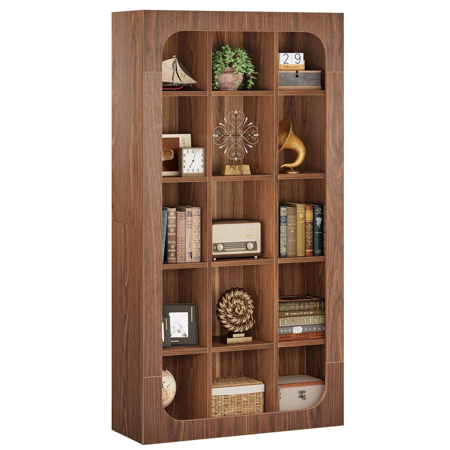 Tribesigns 70.8-Inch Tall Bookshelf, Rustic Cube Bookcase with 15 Open Shelves, Freestanding 5-Tier Display Shelf Wooden Storage Organizer for Living Room