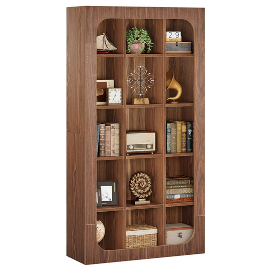 Tribesigns 70.8-Inch Tall Bookshelf, Rustic Cube Bookcase with 15 Open Shelves, Freestanding 5-Tier Display Shelf Wooden Storage Organizer for Living Room