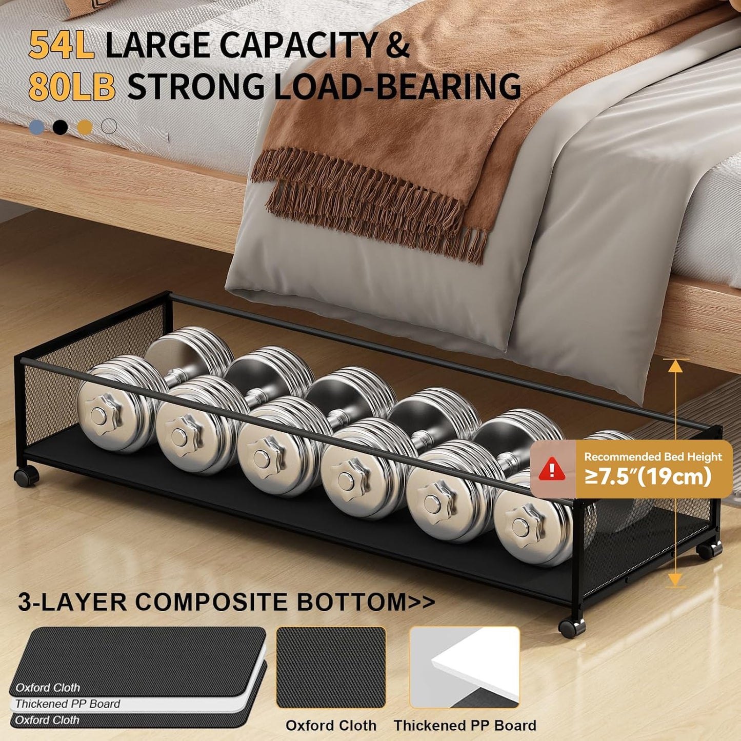 Under Bed Storage with Wheels, XXXL Larger Under Bed Storage Containers with Clear Lids, 36'' Lengthen Under Bed Shoe Organizer, Rolling for Shoes Clothes(Black 2 Pack, XXXL(36"x16.6"x7.48"))