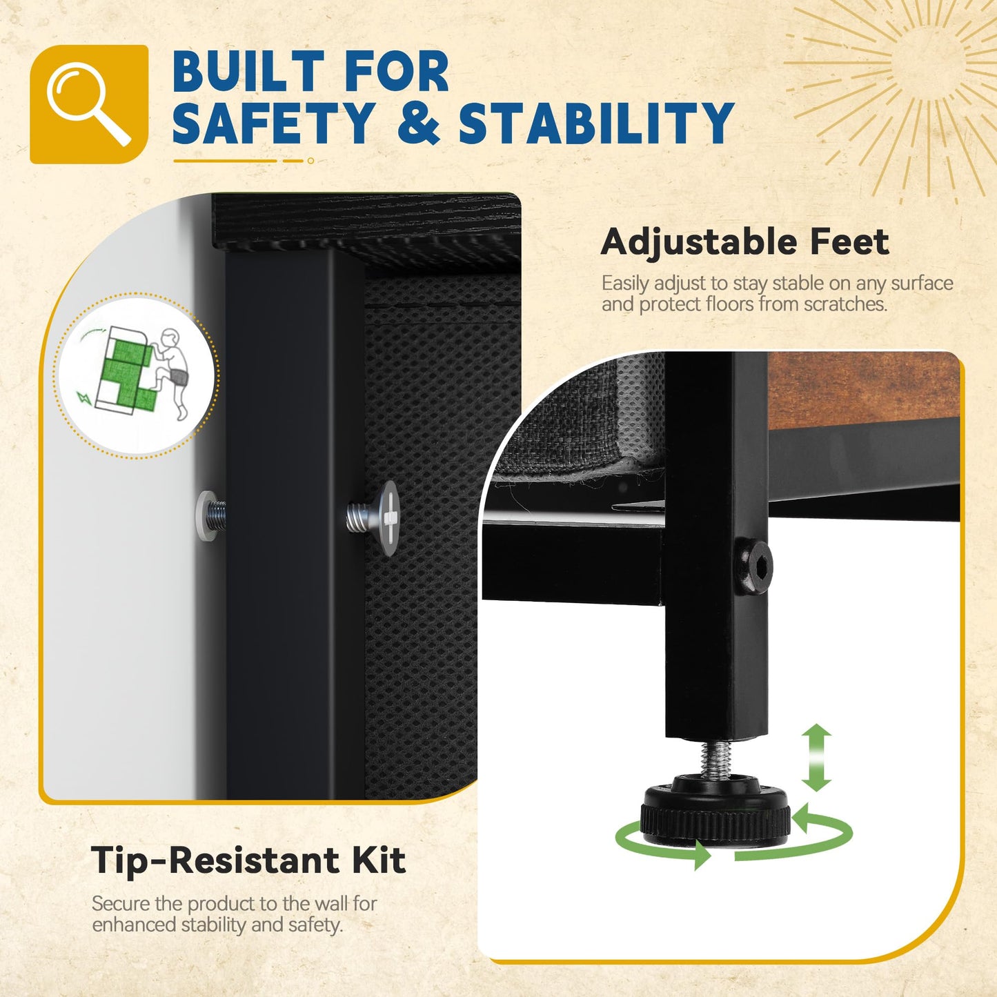 DWVO TV Stand, Fabric Tower with 5 Drawers, Dresser for Bedroom, Storage Tower, Chest of Drawers for Closet, Living Room, Hallway