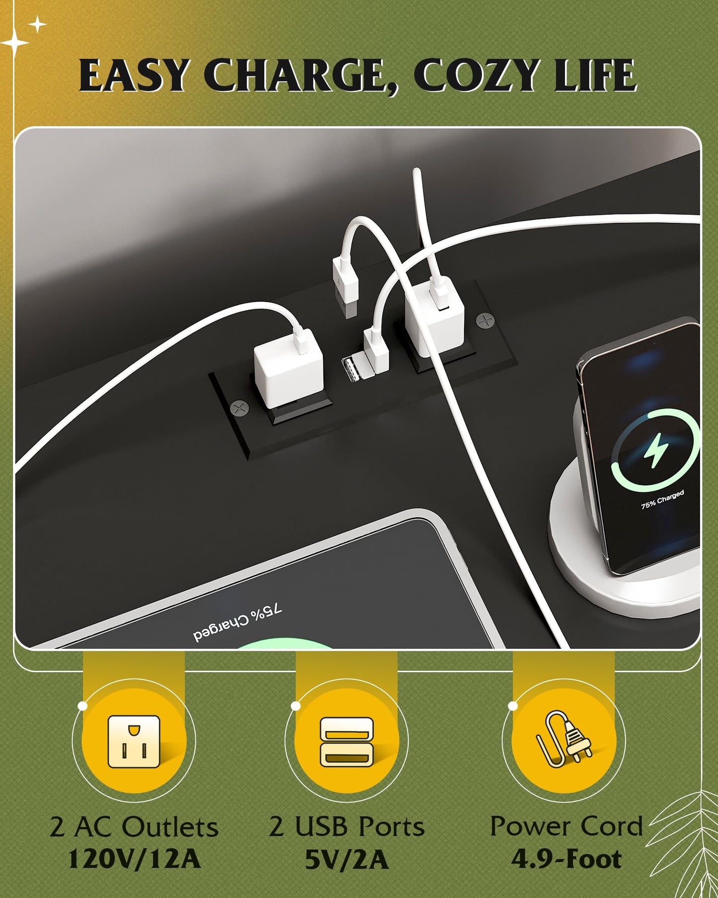 WLIVE Nightstand Set of 2 with Charging Station, Wood Night Stand Sets with 2 Drawers and Open Shelf, Bed Side Tables Bedroom, Living Room, Black