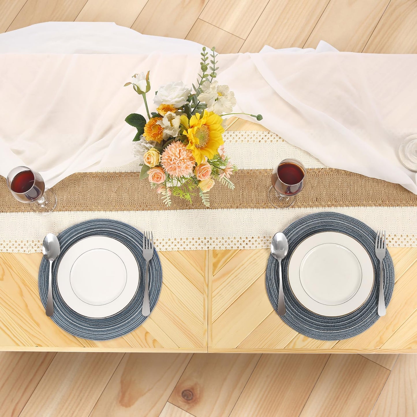 Folding Picnic Table with Table Runner, Portable Boho Low Picnic Table for Indoor Outdoor, 60" x 30" Wooden Table with Adjustable Heights for Camping, Wedding, Beach, Garden, Party(Large Size for 6)