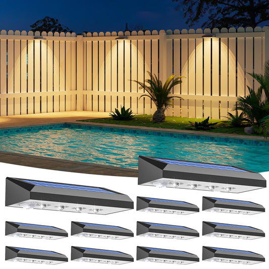 VOLISUN Solar Fence Lights 12-Pack - 100 Lumens Solar Powered Outdoor Lights, Weatherproof Warm White LED Auto On/Off for Fence, Deck, Yard, Patio & Garden (Dusk to Dawn)