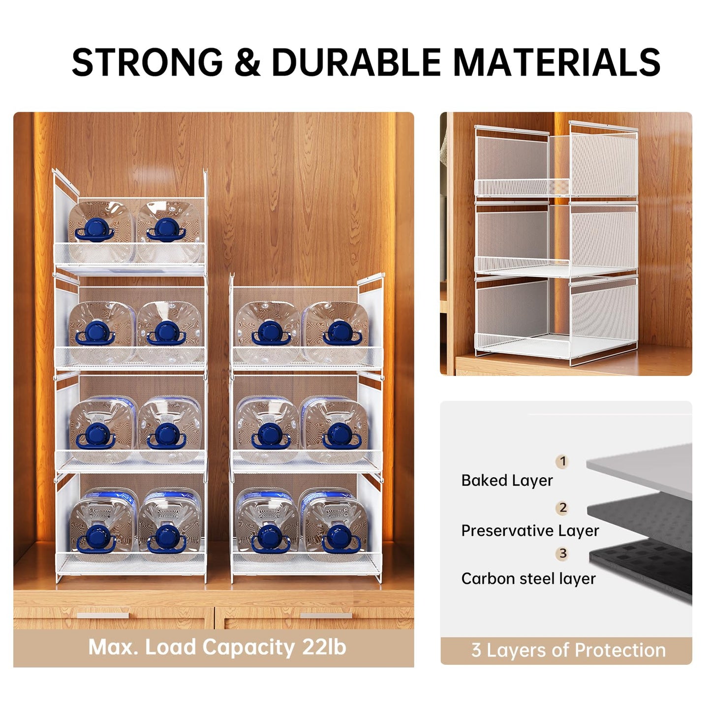 WOCUBEHOME 3-Tier Stackable Metal Closet Organizers and Storage Drawers, Open Front Storage Bins for Wardrobe, RV, Sweater, Jeans, White, 3xM(16.5" D x 12.2" W x 6.6" H)