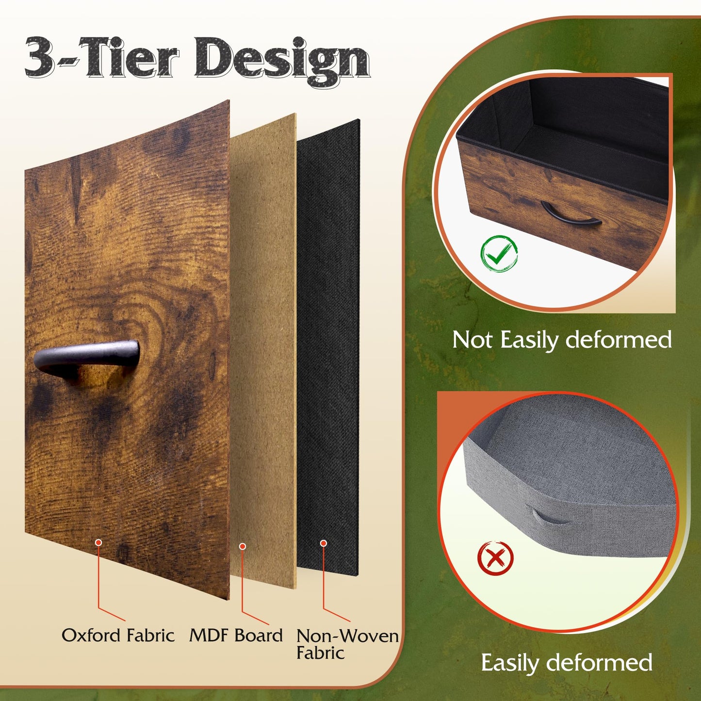 WLIVE Tall Dresser for Bedroom with 12 Drawers, Chests of Drawers, Fabric Dresser for Bedroom, Closet, Fabric Storage Dressers with Drawers, Steel Frame, Rustic Brown Wood Grain Print