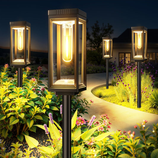 Tall Solar Pathway Lights Outdoor, 8 Pack Bright Solar Lights Outdoor Waterproof, Auto On/Off Solar Powered Garden Lights, Outdoor Light for Pathway Yard Walkway Driveway Patio Decor Landscape